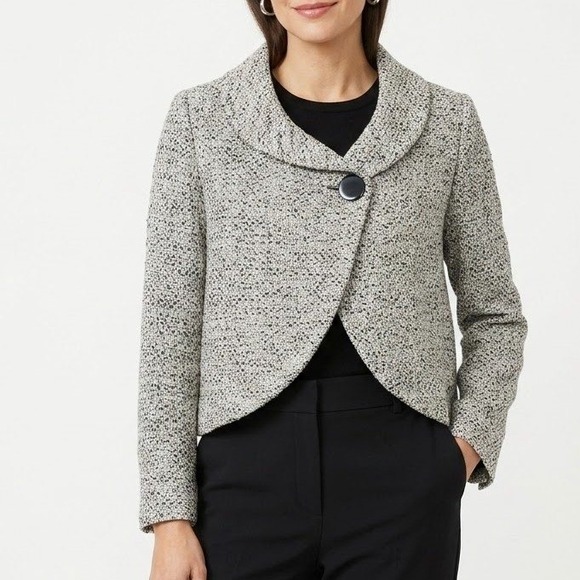 Zara Jackets & Blazers - Zara Tweed Crop Jacket Womens Medium Black White Shawl Collar Blazer Chic Office